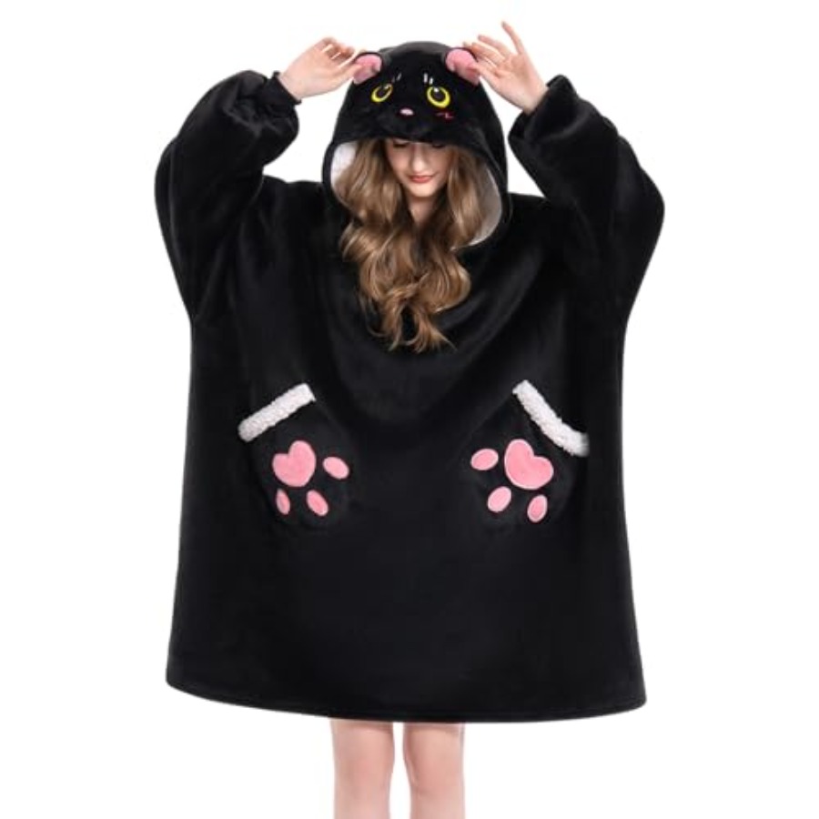 OLAOLA Black Cat Wearable Blan - Sherpa Hoodie Fleece recensione e prezzo