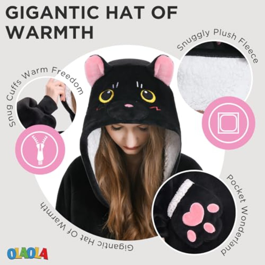 OLAOLA Black Cat Wearable Blan - Sherpa Hoodie Fleece recensione e prezzo