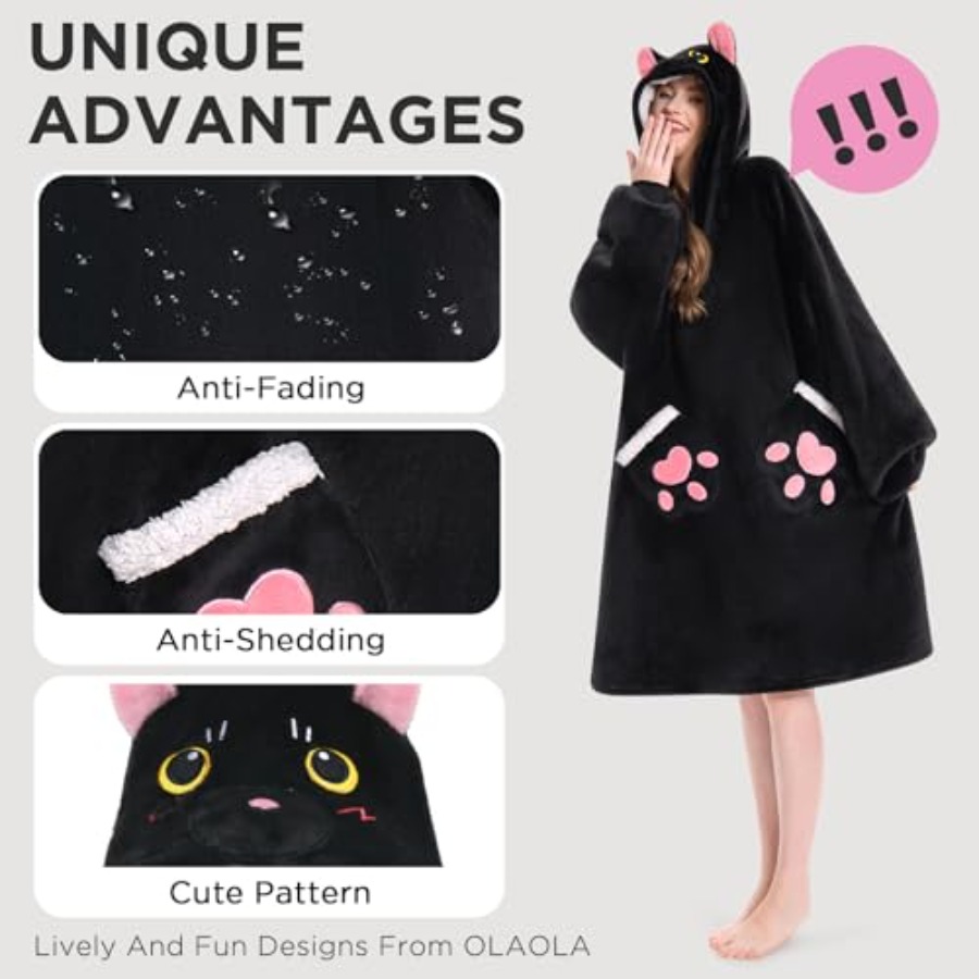 OLAOLA Black Cat Wearable Blan - Sherpa Hoodie Fleece recensione e prezzo