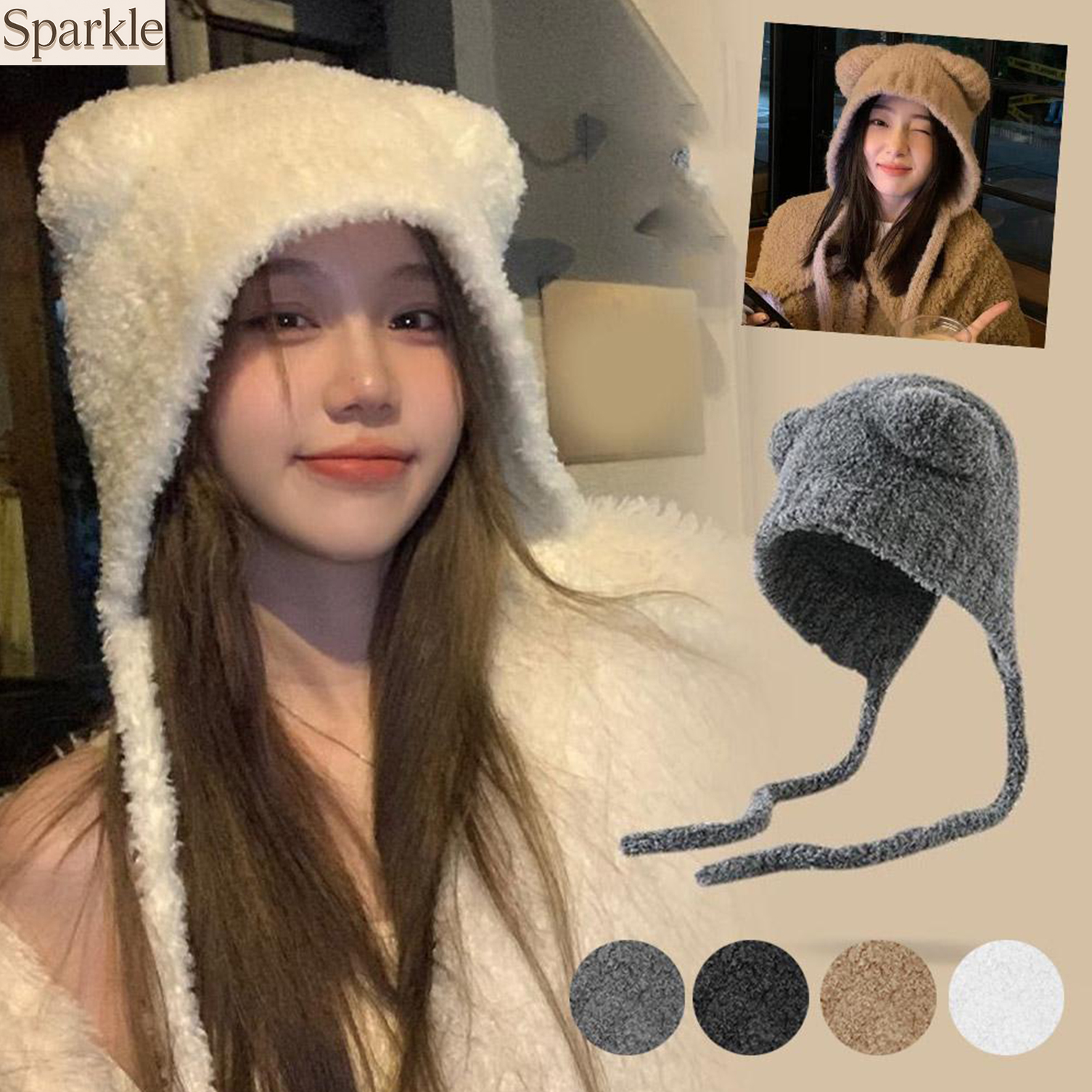 Winter Plush Bear Ear Wool Hat - Knit Beanie Hat Warm recensione e prezzo