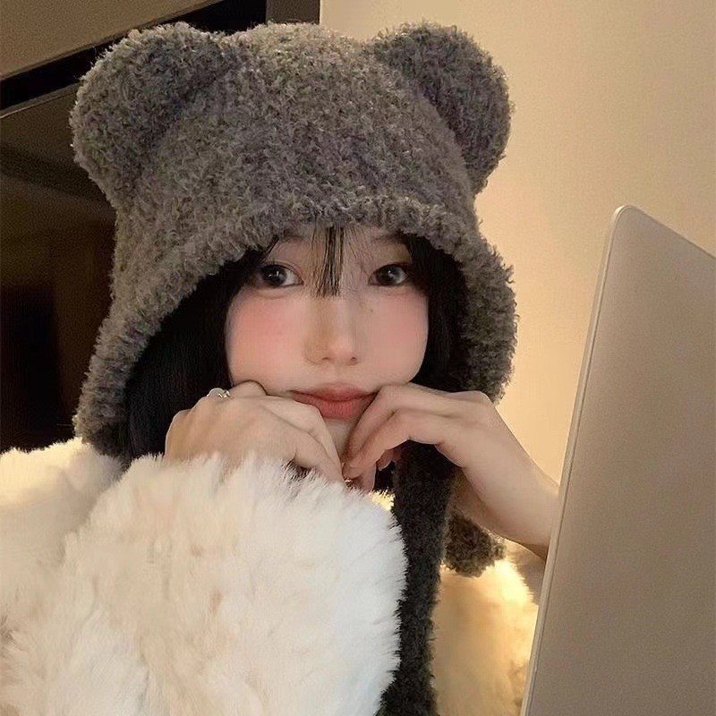 Winter Plush Bear Ear Wool Hat - Knit Beanie Hat Warm recensione e prezzo