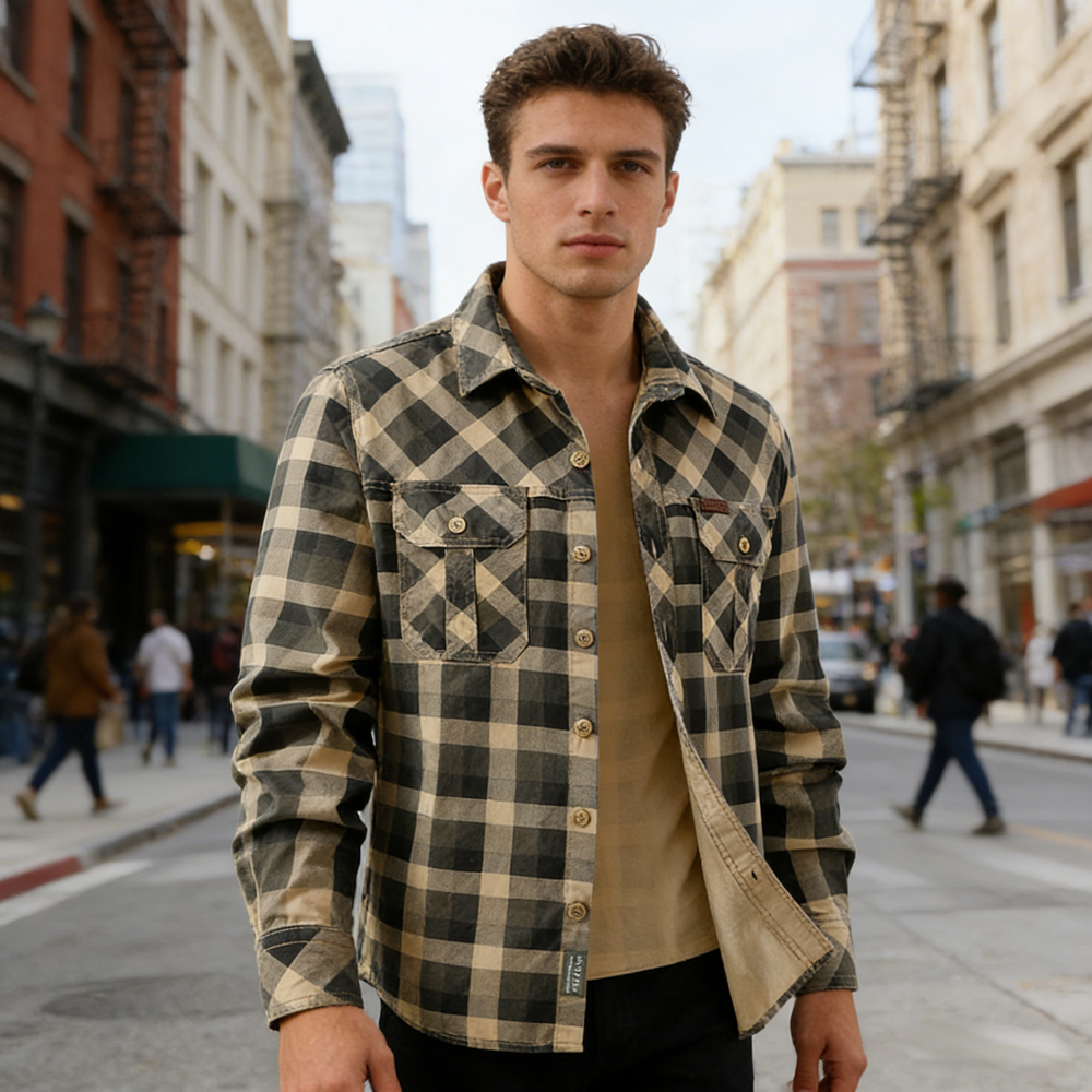 Spring Autumn Men's Cotton Pla - Flannel Shirt Lined recensione e prezzo