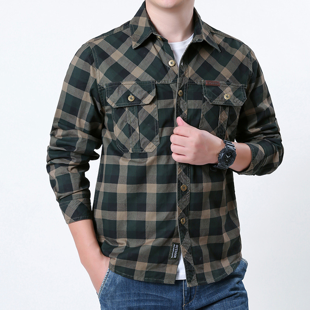 Spring Autumn Men's Cotton Pla - Flannel Shirt Lined recensione e prezzo