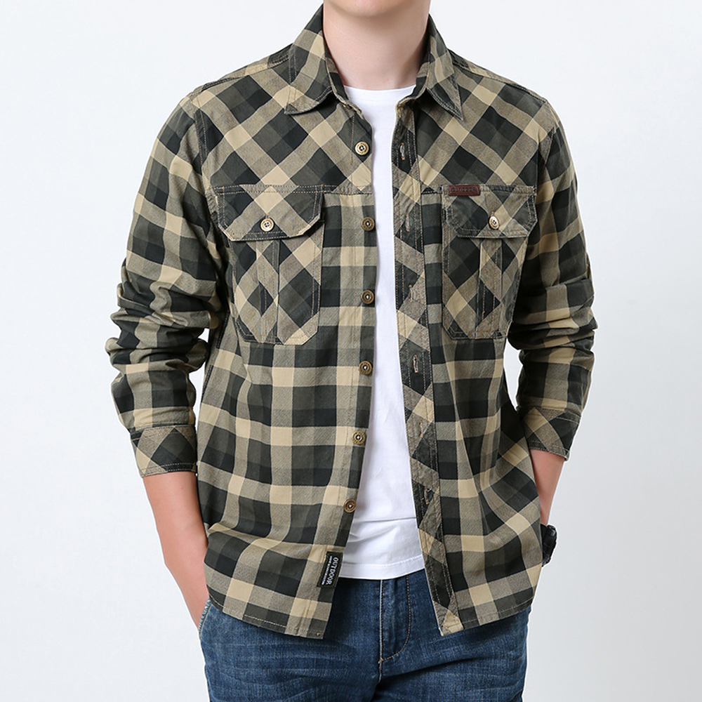 Spring Autumn Men's Cotton Pla - Flannel Shirt Lined recensione e prezzo
