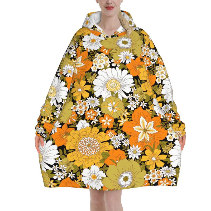 Hippie Flower Floral Retro Bla - Sherpa Hoodie Fleece recensione e prezzo