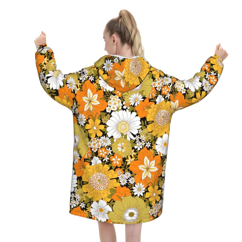 Hippie Flower Floral Retro Bla - Sherpa Hoodie Fleece recensione e prezzo