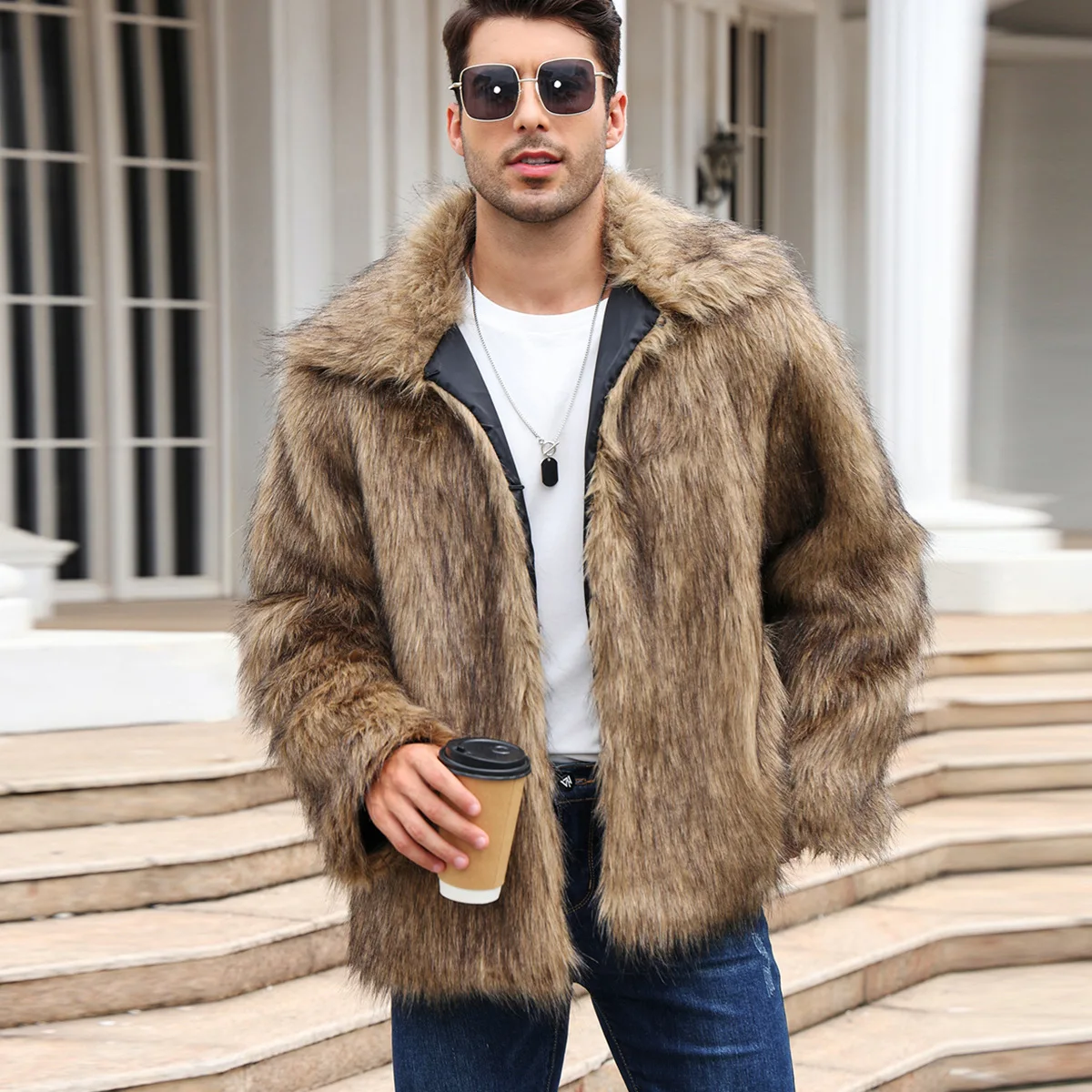 Men Faux Fox Fur Jacket Coat W - Down Jacket Packable recensione e prezzo