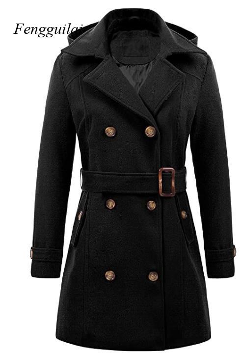 Women's Black Hooded Double Br - Wool Coat Peacoat recensione e prezzo