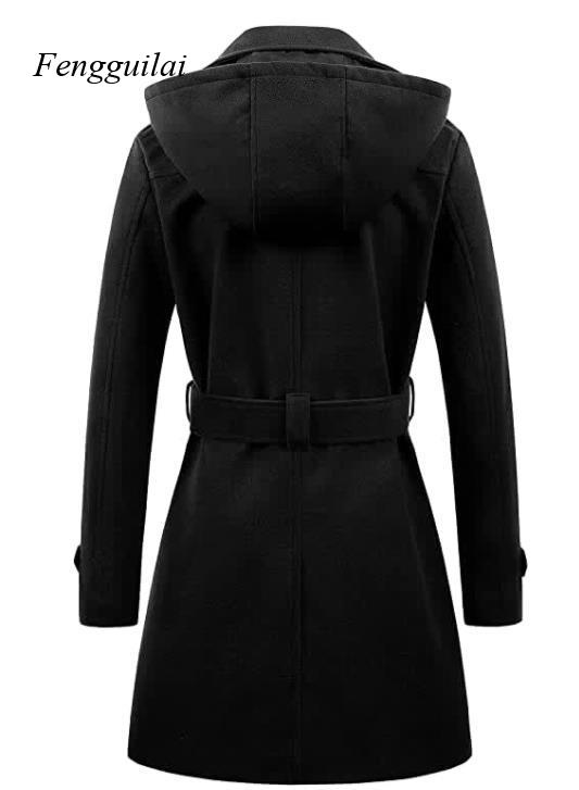 Women's Black Hooded Double Br - Wool Coat Peacoat recensione e prezzo