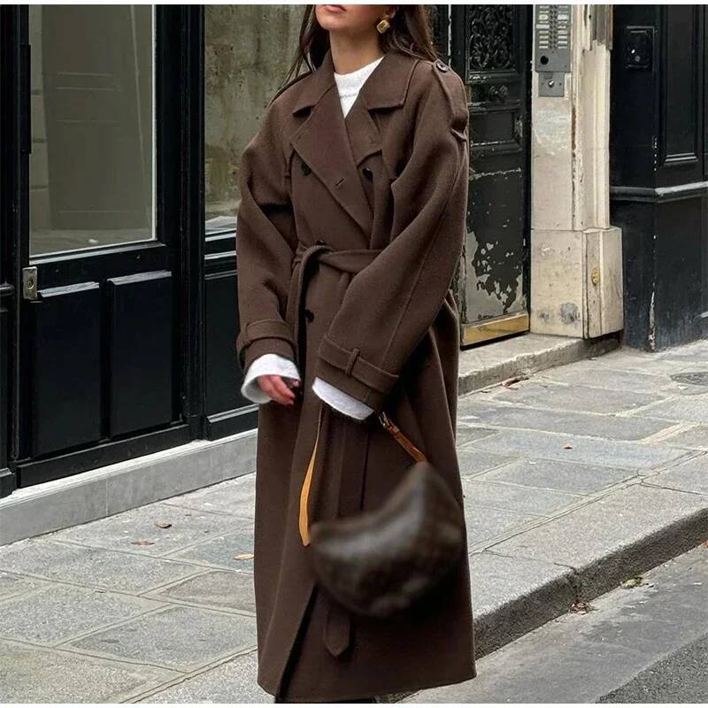 Elegant Grey Belt Long Faux Wo - Wool Coat Peacoat recensione e prezzo