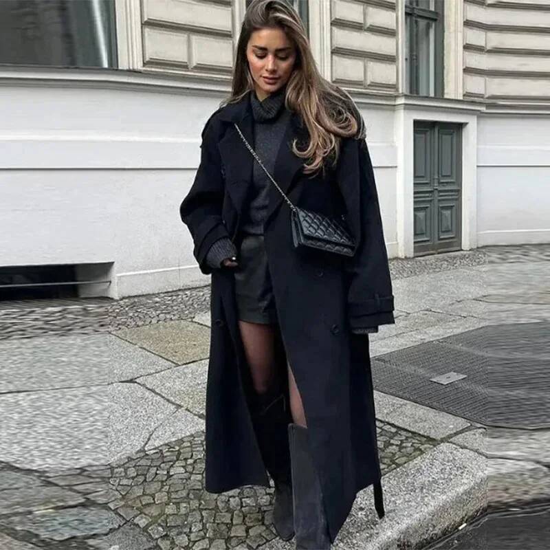 Elegant Grey Belt Long Faux Wo - Wool Coat Peacoat recensione e prezzo