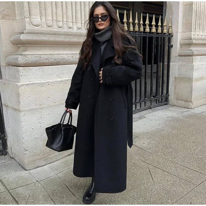 Elegant Grey Belt Long Faux Wo - Wool Coat Peacoat recensione e prezzo